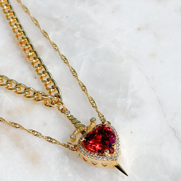 Wholesale Valentine' s Day Diamond-Encrusted Heart-Shaped Dagger Couple Pendant Set Clavicle Necklace