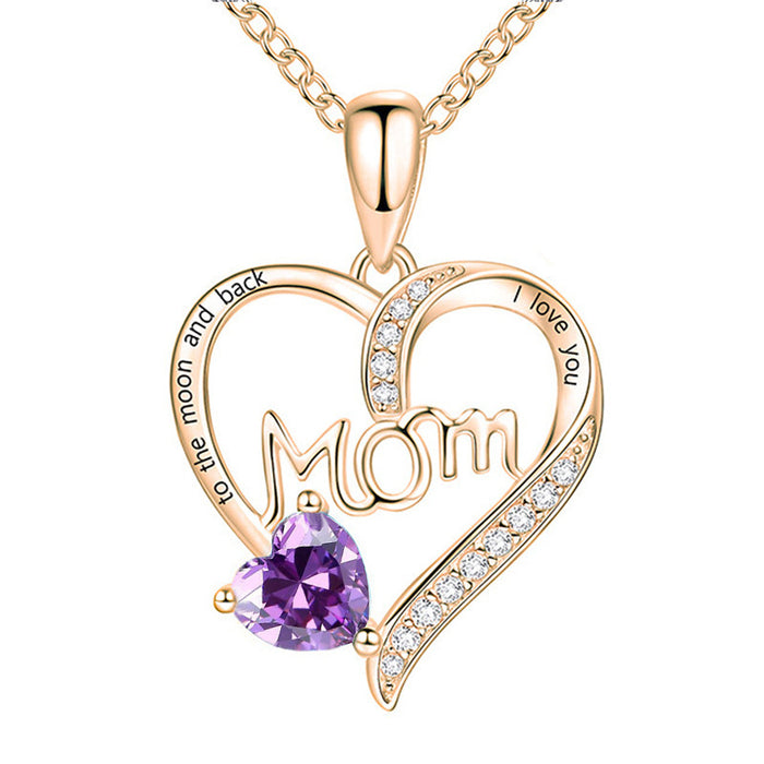 Wholesale Heart-shaped " MOM"  letter pendant necklace with rhinestones