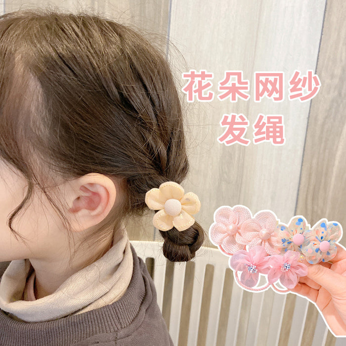 Wholesale Mesh lace children' s hair ring head rope rubber band set flower cartoon cute treasure hair accessories do not hurt hair
