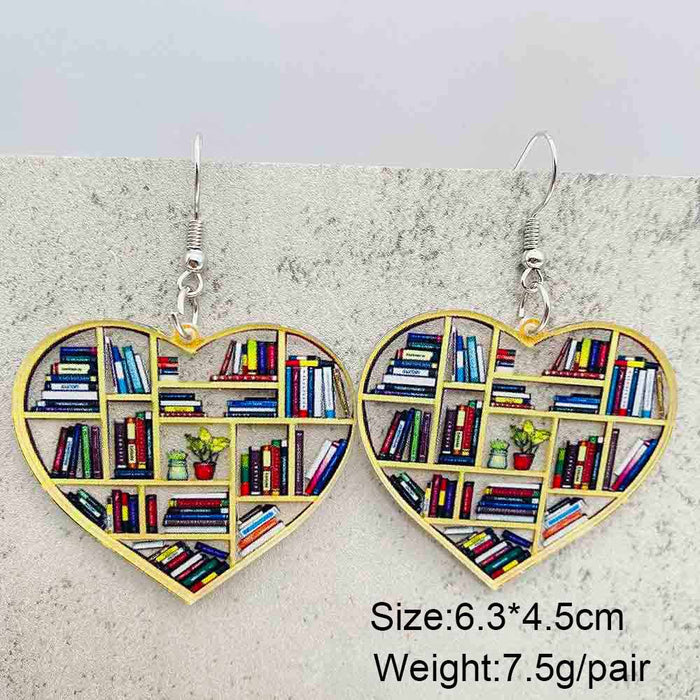 Wholesale Acrylic Teacher' s Day Earrings Rabbit Cat Love Cloud Bookshelf Earrings for Book Lovers