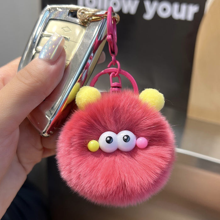 Wholesale Rex Rabbit Fur Small Charcoal Ball Furry Keychain