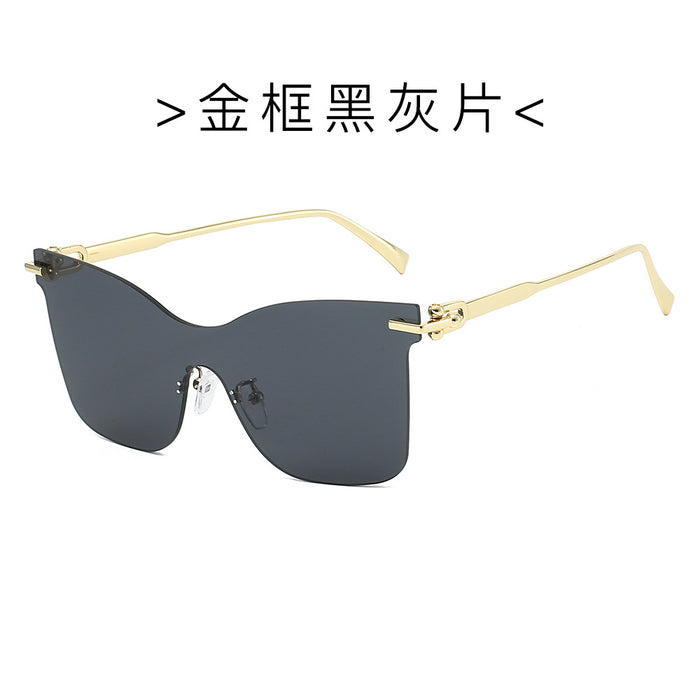 Wholesale Frameless one-piece sunglasses with a high-end feel, personalized trendy glasses, UV resistant cat eye retro sunglasses