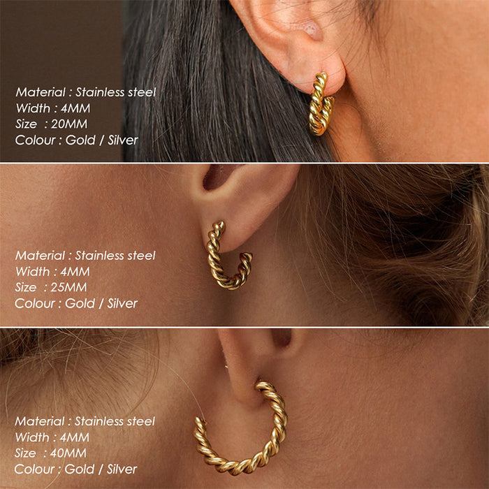 Wholesale stainless steel earrings gold-plated C-shaped twist earrings