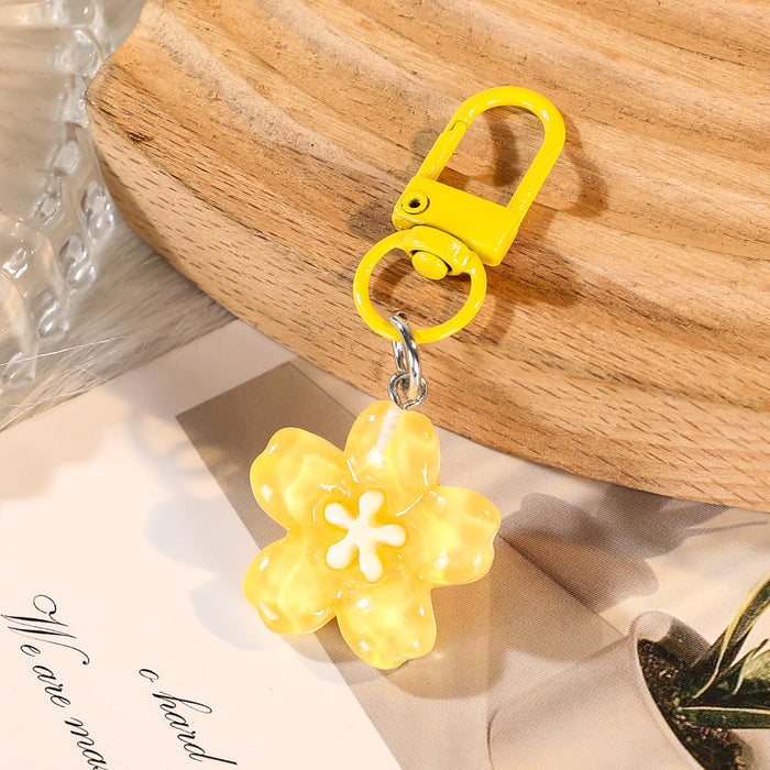 Wholesale Flower Resin Keychain Colorful Translucent Pendant Bag Charm Friend Gift
