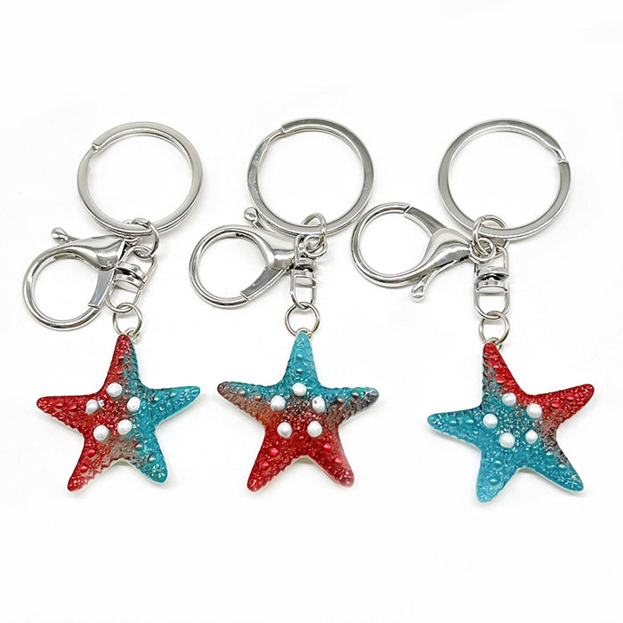 Wholesale PVC Pearl Starfish Glitter Color Gradient Pendant Keychains JDC-KC-TYS005