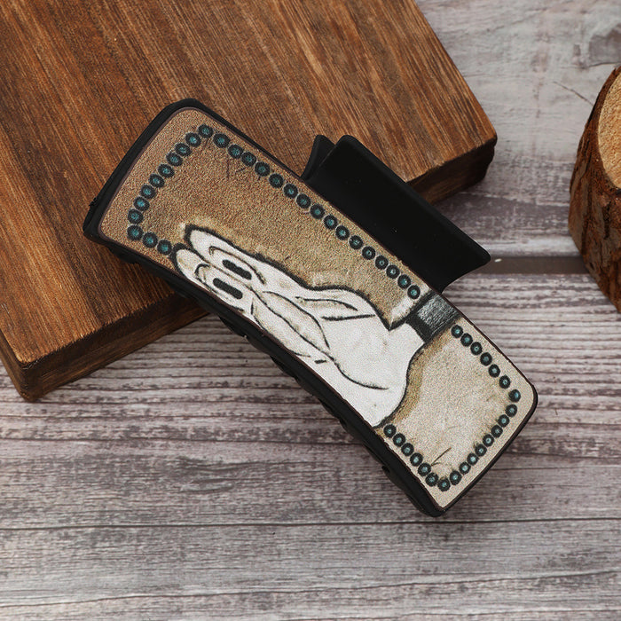 Wholesale Western Denim Style Leather Hairpin Cattle Head Shark Clip Women' s Grab Clip