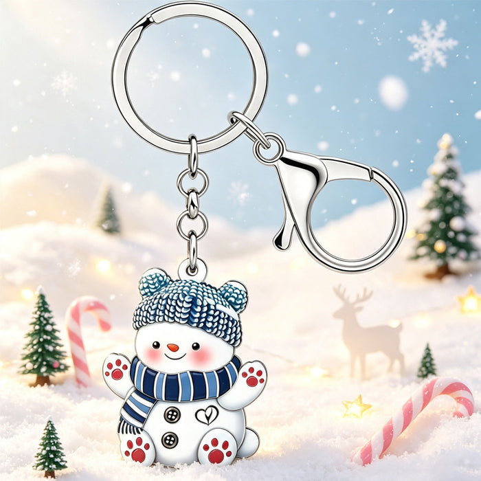Wholesale Acrylic Cartoon Snowman Keychain With Blue f Christmas Holiday Bag Charm Car Key Accessory