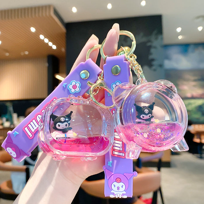 Wholesale Cartoon quicksand bottle keychain floating into oil liquid small gift pendant keychain
