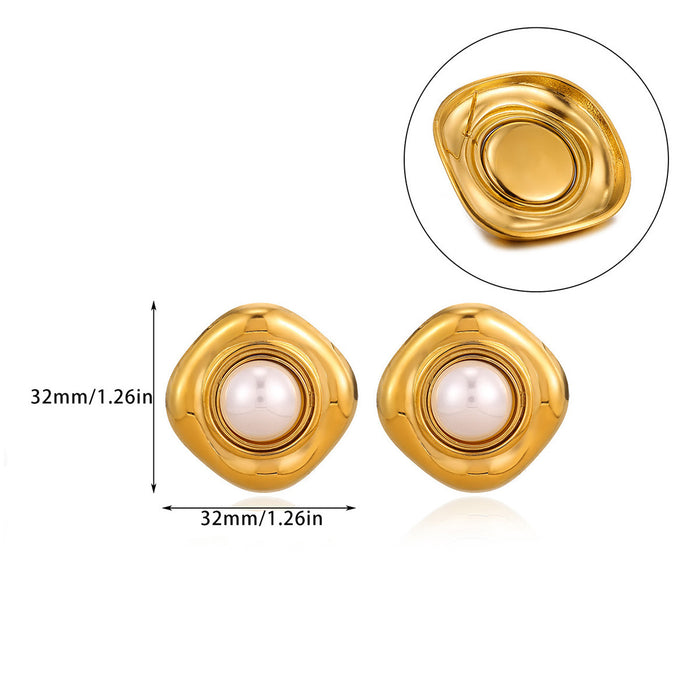 Wholesale Leaf Imitation Pearl Earrings Stainless Steel Gold-Plated Round Geometric Earrings
