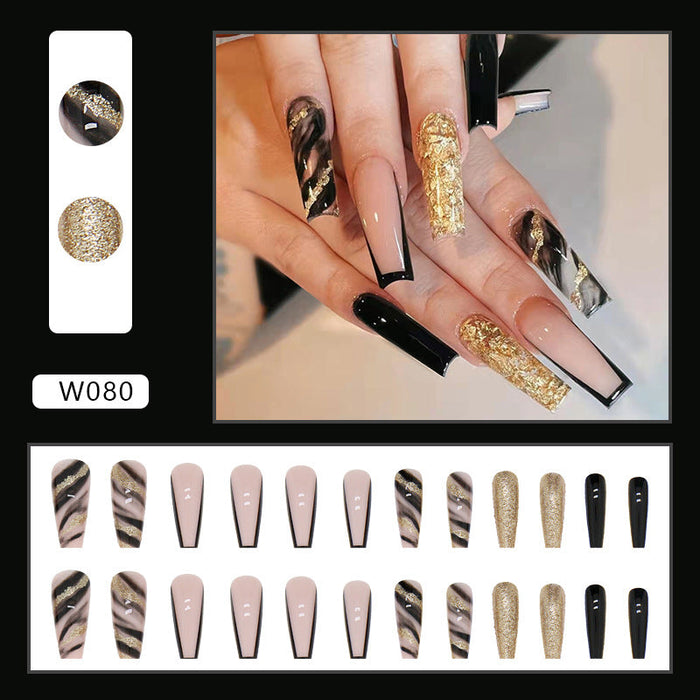 Wholesale Shiny Black Gold Long Nail Sticker JDC-NS-QiH018