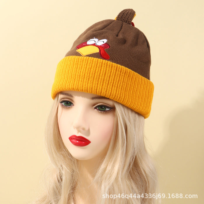 Wholesale Autumn and Winter New Kidsren' s Acrylic Knitted Hat Thanksgiving Family Warm Personalized Turkey Hat Female Couple Woolen Hat