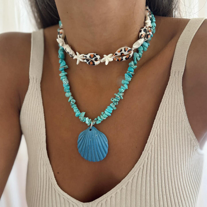 Wholesale Blue Shell Pendant Necklace Shell Stacked Clavicle Chain for Women