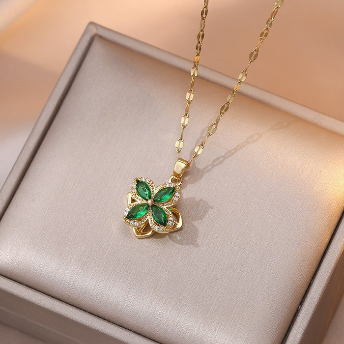 Wholesale New rotating necklace with zircon pendant earrings and ring set, collarbone chain necklace accessory