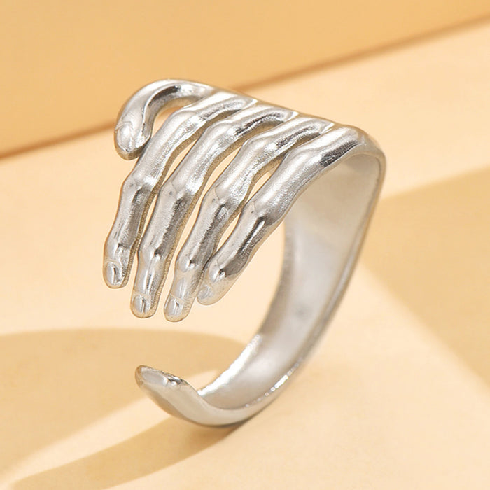 Wholesale Personalized punk quirky hand design, open stainless steel ring, oil pressure vacuum plating