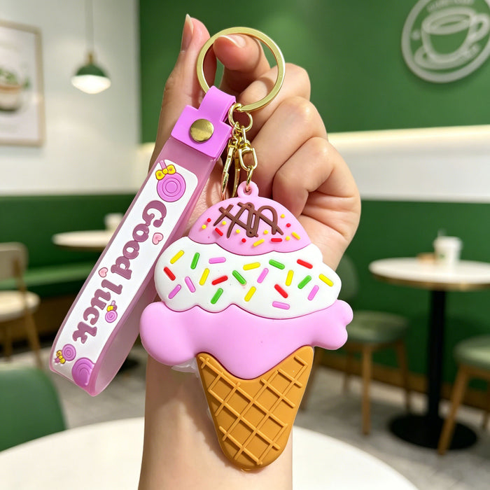 Wholesale Silicone PVC Cartoon Ice Cream Keychain Fashion Accessory Gift for Birthday Boutique Resale