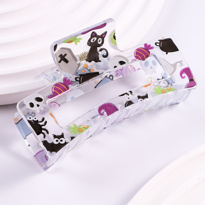 Wholesale Christmas Halloween Transparent Printed Plastic Hairpin JDC-HC-Fengp006