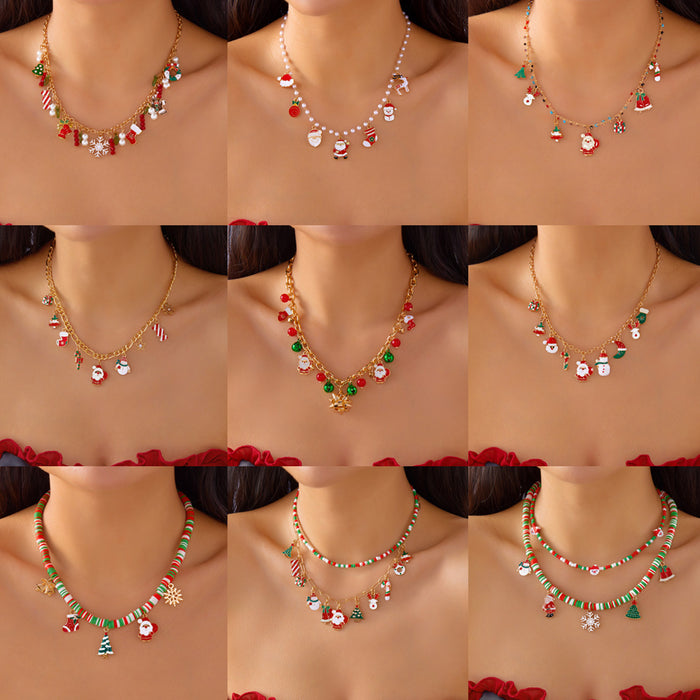 Wholesale Christmas Santa Snowman Pendant Necklace Travel Souvenir Jewelry Accessory Gift