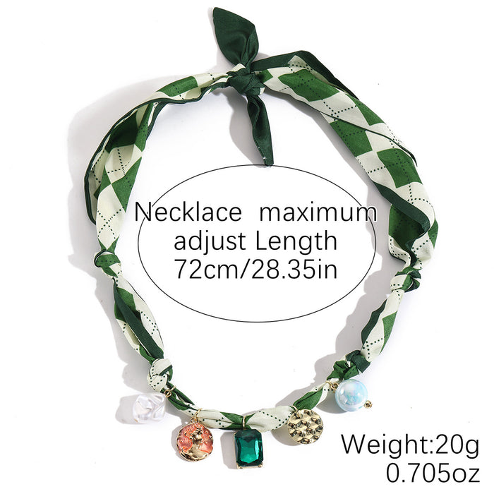 Wholesale Jewelry Summer Silk Scarf Necklace Multi-Pendant Pearl Colorful Silk Scarf Necklace