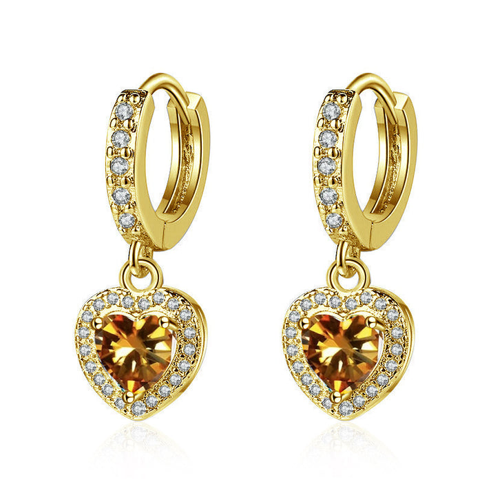 Wholesale Copper Inlaid Zircon Heart Earrings