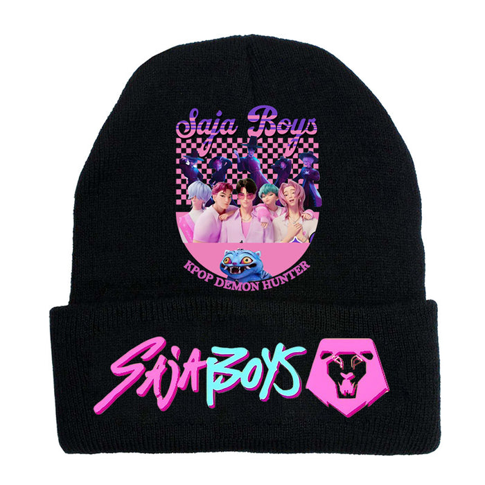 Wholesale Kpop Knitted hat fashion curled brim beanie printed