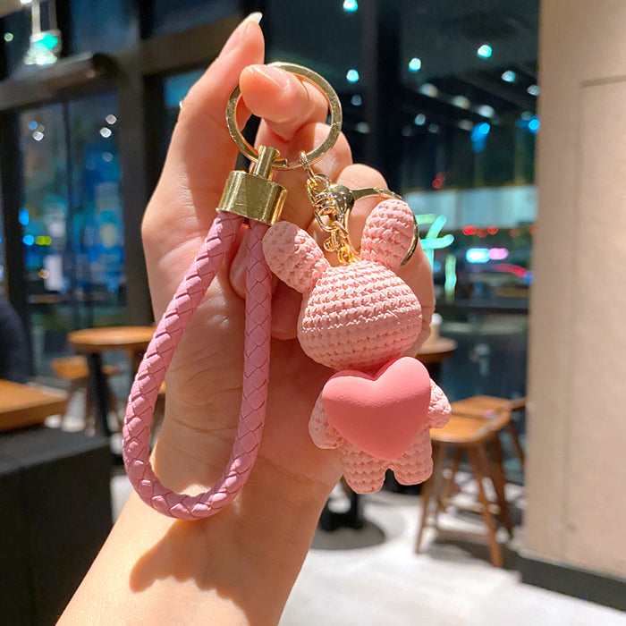 Wholesale Cartoon yarn, heart-shaped weaving pendant, car keychain accessories, keychain
