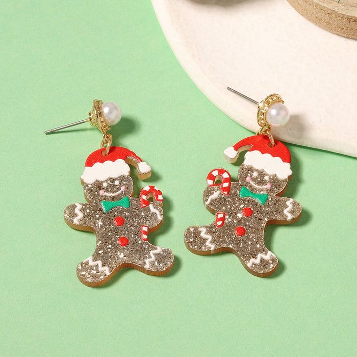 Wholesale Christmas Cute Cartoon Glitter Printed Bow Earrings