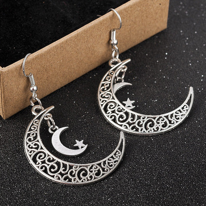 Wholesale earrings retro hollow moon earrings trend double Crescent earrings