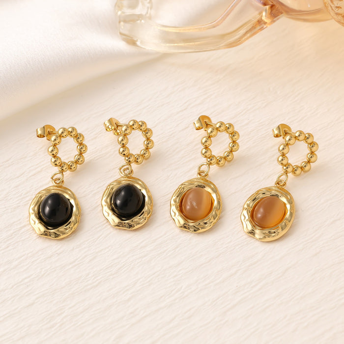 Wholesale Titanium Steel Geometric Steel Bead Zircon Pendant Earrings with High Quality, Fashionable and Color Preserving Earrings and Accessories Wholesale