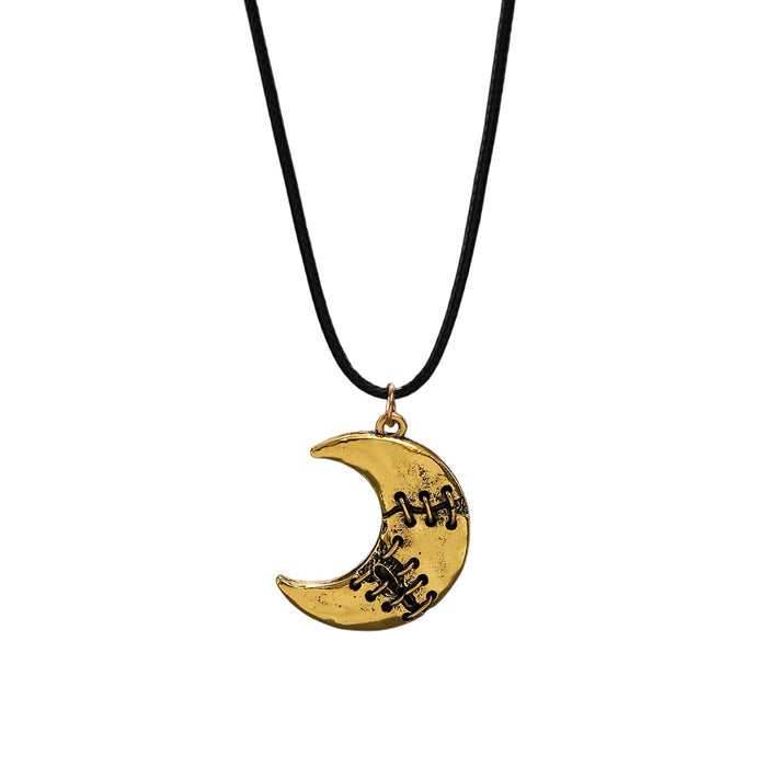Wholesale  Retro Gothic Patched Worn Moon Pendant Necklace Holiday Versatile