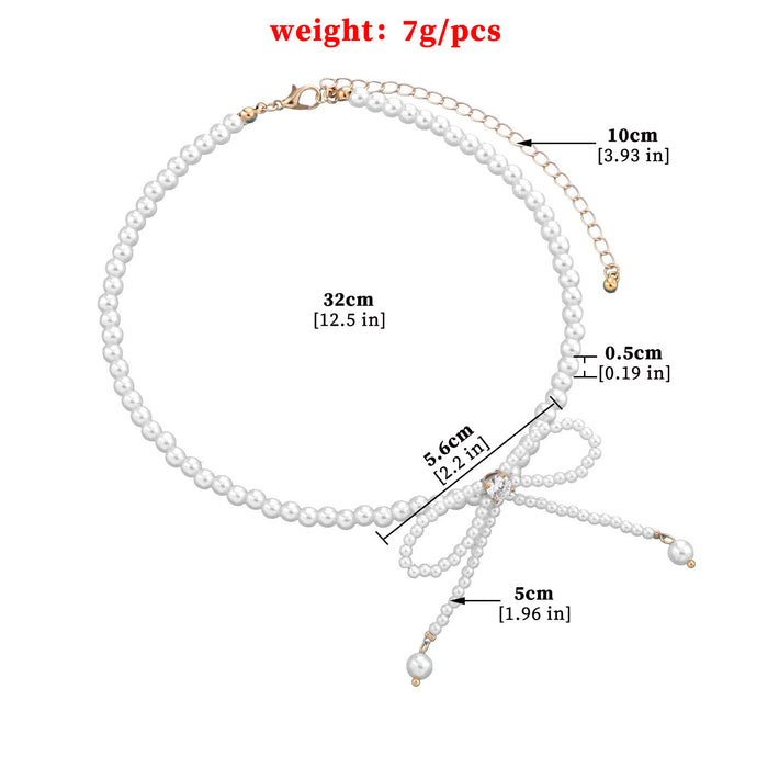 Wholesale Imitation Pearl Tassel Necklace, Diamond Bow Super Fairy Clavicle Chain
