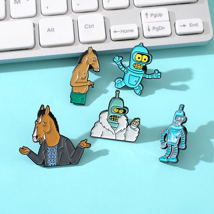 Wholesale Electroplated Metal Cartoon Brooch Futurama Bender Bo Horseman Design Casual Decorative Fashion Accessory For Bags Hats ets
