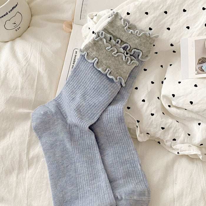 Wholesale Boneless socks with rolled edges and polka dot midsole cotton socks, simple and versatile socks