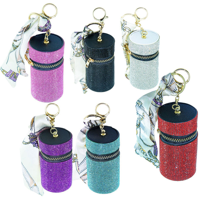 Wholesale Crystal Encrusted Light Luxury Bucket Bag Keychain Multi Pocket Lipstick Earphone Coin Holder Decorative Bag Charm Boutique Resale