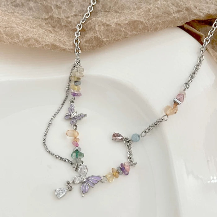 Wholesale Chic Colorful Glazed Butterfly Necklace Alloy Jewelry Accessory