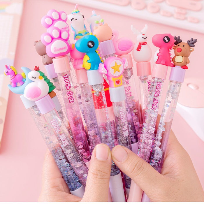 Wholesale Gel pen liquid colorful quicksand pen black water pen student supplies