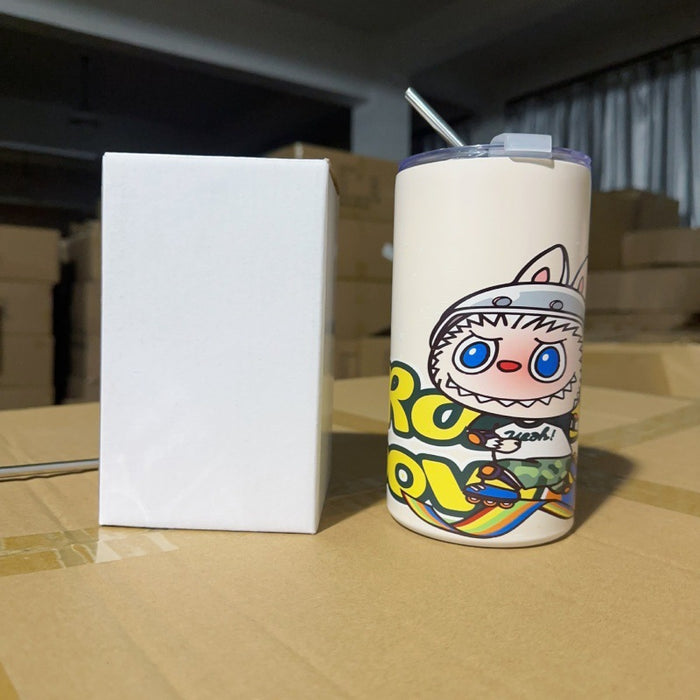 Wholesale stainless steel thermos cup printing cartoon high color value suction tube cup portable large capacity ice coffee cup