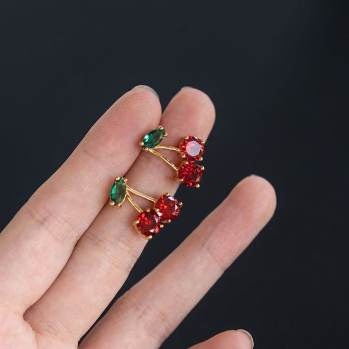 Wholesale Red Cherry Rhinestone Stud Earrings Trendy Women S Party Wear Jewelry Accessory