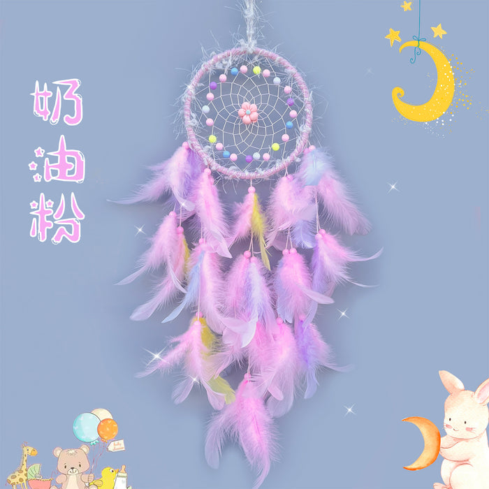 Wholesale Handwoven Dreamcatcher Hanging Decoration Cream Pink Floral Kids Room Home Decor MOQ≥2