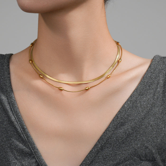 Wholesale 2pcs Stacked necklaces,  plain chain,  snake bone,  titanium steel chain