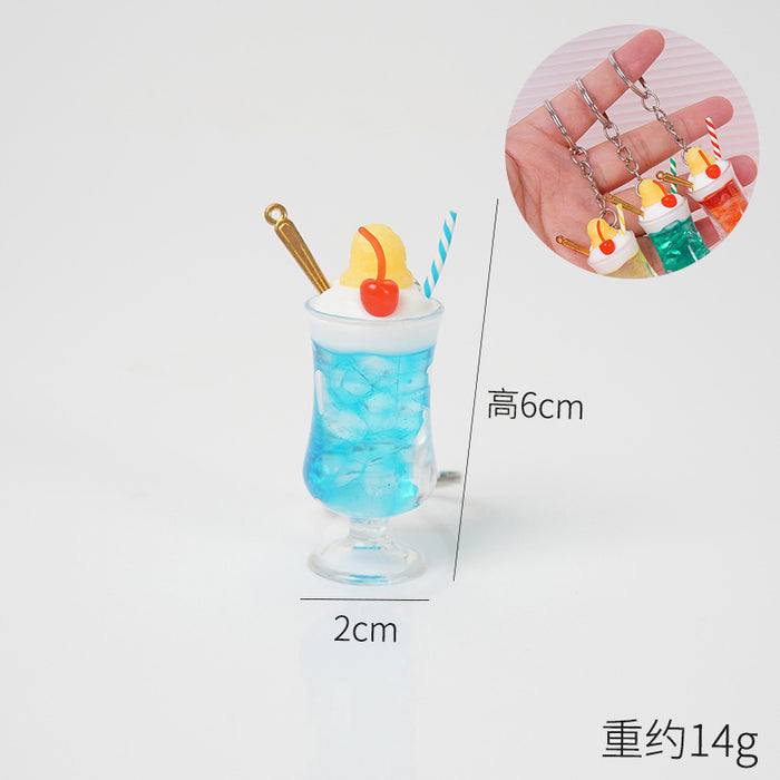 Wholesale Trendy ABS Simulated Fruit Tea Ice Cup Keychain Pendant Decorative Bag Charm Gift MOQ≥5