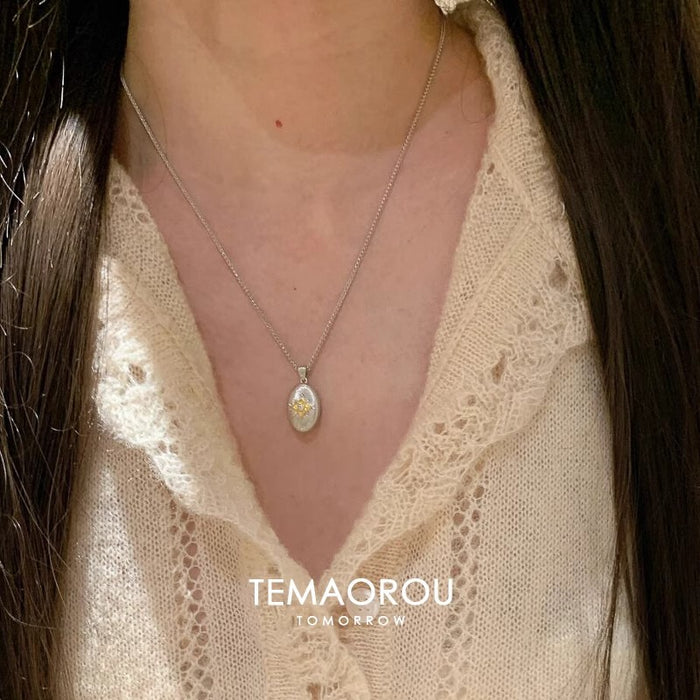 Wholesale Eight-Pointed Star Coffee Bean " Diamond-Studded Double-Sided Pendant Necklace for Women,  Collarbone Chain,  Sweater Chain