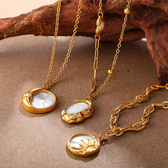 Wholesale Moon White Shell Pendant Necklace Stainless Steel