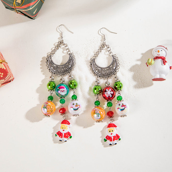 Wholesale Ethnic Christmas Santa Tassel Earrings Snowflake Bead Alloy Jewelry Gift MOQ≥2