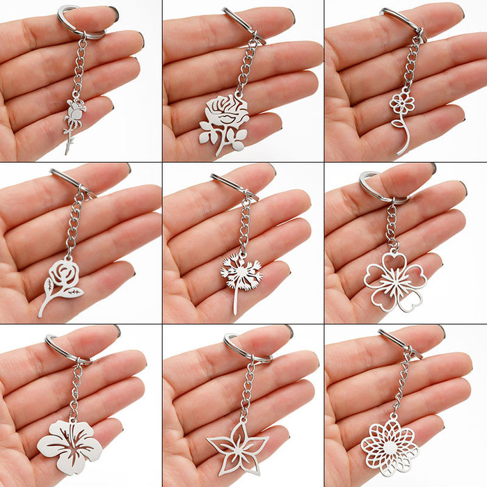 Wholesale Stainless Steel Simple Flower Pendant Keychain JDC-KC-JiS001