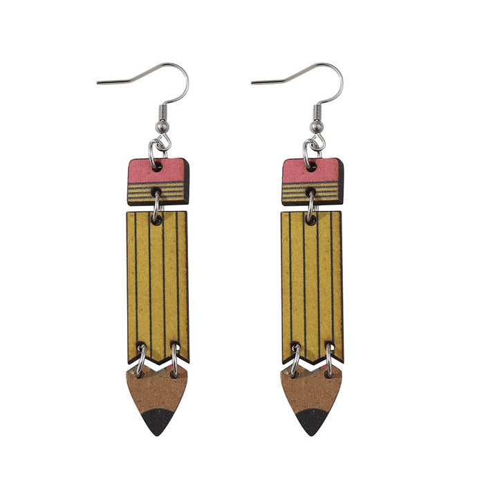 Wholesale Teaching learning rainbow pencil double-sided wooden earrings graduation season back to school season student teacher earrings