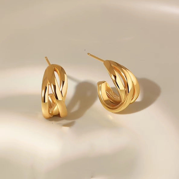 Wholesale Earrings wrapped with wavy lines and earrings, niche design, high-end feel, light luxury