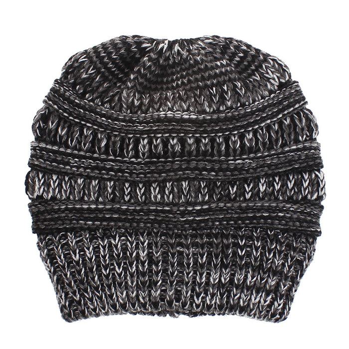 Wholesale Winter Multicolor knitted hat for women with a ponytail opening.