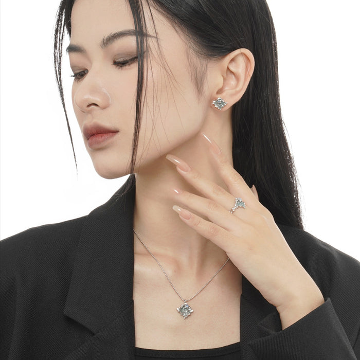 Wholesale Texture Color Diamond Ring Sterling Silver Glue Drop Jewelry for Women