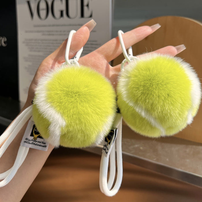 Wholesale Small tennis faux otter fur plush ball keychain