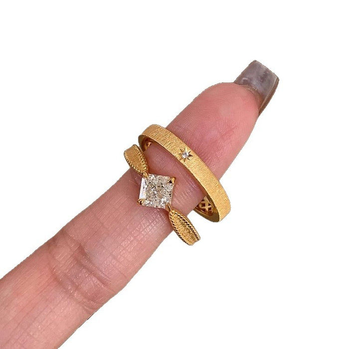 Wholesale Light luxury index finger ring, square diamond ring, versatile layering, temperament, open mouth ring wholesale